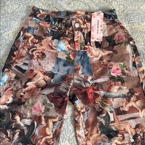 SHEIN Artistic Print Straight Leg Jeans - Multicolor